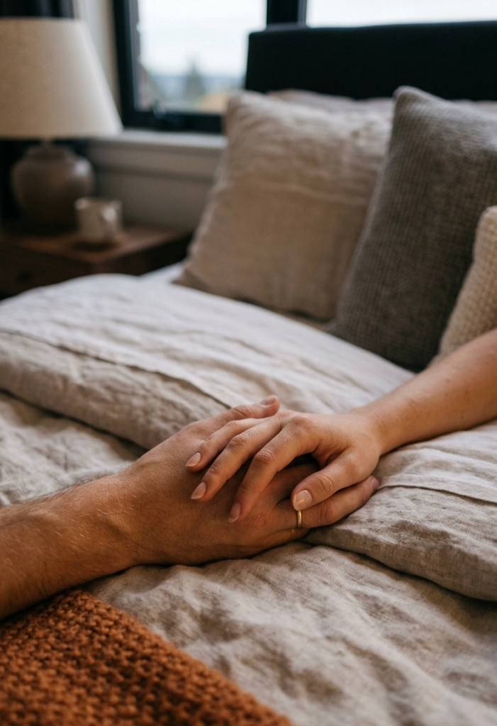 "Close-up of intertwined hands symbolizing trust between partners"