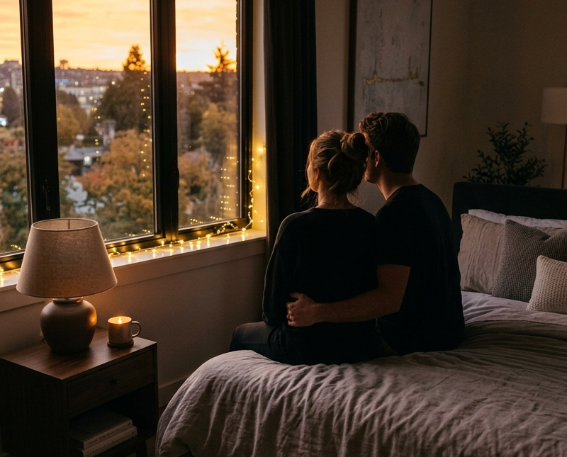 "Silhouette of a couple sitting together at sunset showing closeness and reassurance"